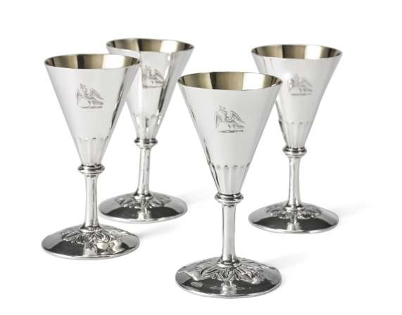 Set of four George IV silver goblets of conical form